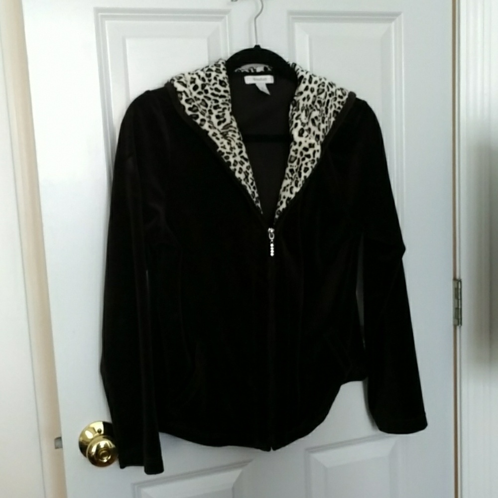 Hooded velure zip up sweatshirt